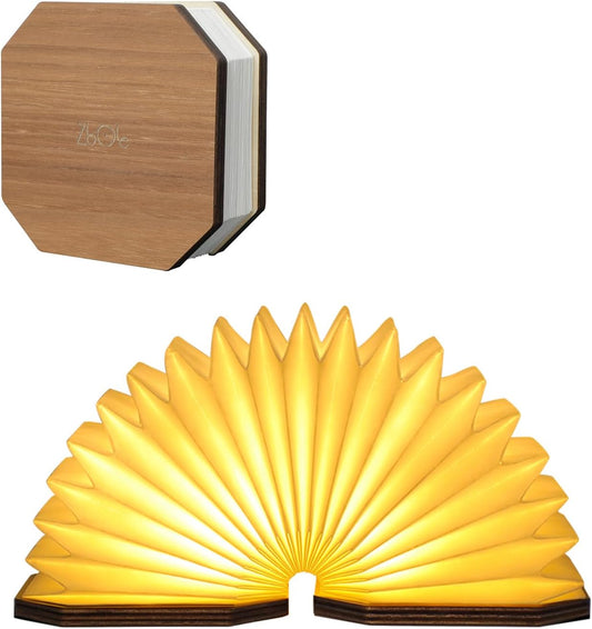 Originality Folding Organ Lamp, Portable Wooden Desk Lamp, Ambient Lighting, Creative LED Paper Lantern with USB for Bedroom & Outdoor Lighting & Bar Atmosphere Lights (Walnut)