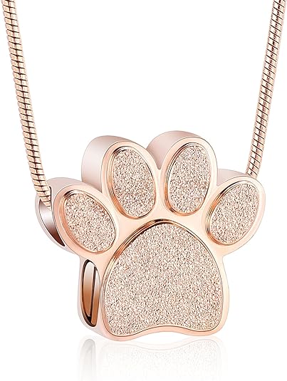 Pet Urns For Dogs/Cats - Pet Urn - Pet Ashes Necklace - Paw Print Urn Necklace with Mini Keepsake Urn Memorial Ash Jewelry